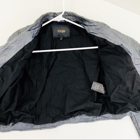 Maje Graphite Leather Blouson Zipper Moto Jacket - Picture 9 of 10